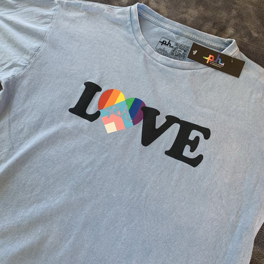 NWT The Phluid Project Unisex Short Sleeve Pride Blue T-Shirt Large Love Heart